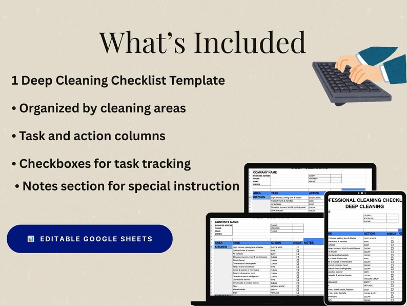 Deep Cleaning Checklist Template, Editable Google Sheets (digital ...