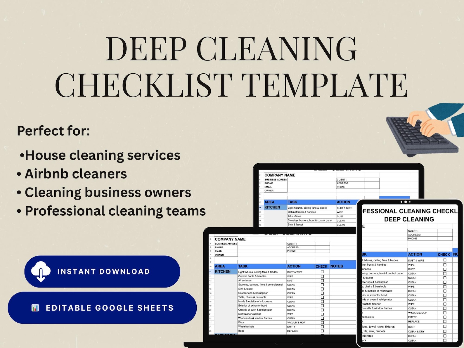 Deep Cleaning Checklist Template, Editable Google Sheets (digital ...