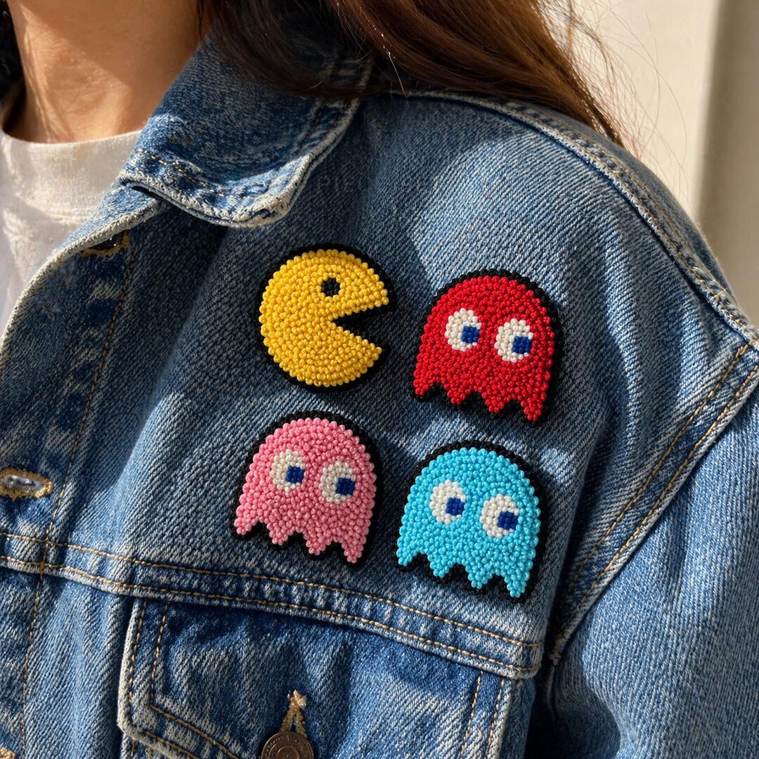 Pacman Punch Needle Brooch Set, Retro Arcade Pins, 4 Piece Ghost Pin ...