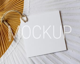 Minimalist 2x2 Square Gift Tag Mockup | Natural Fan Background (Digital Download)