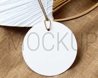 Minimalist Round Gift Tag Mockup | Natural Fan Background (Digital Download)