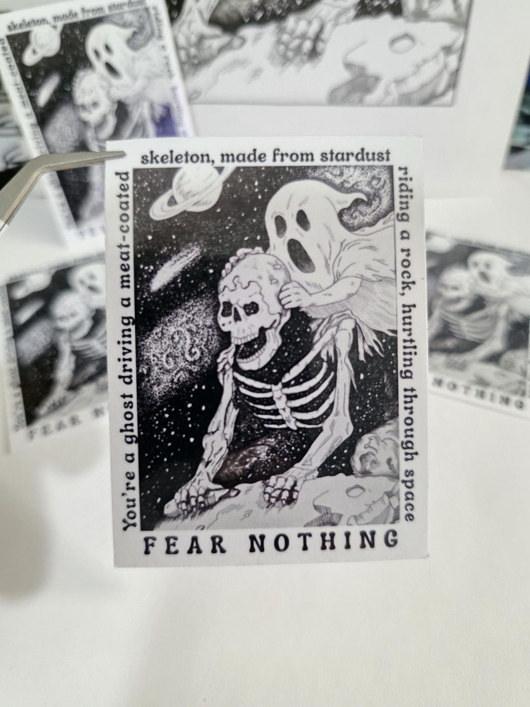 Fear Nothing Ghost Riding a Skeleton- Hand Drawn Ink Design Sticker or ...