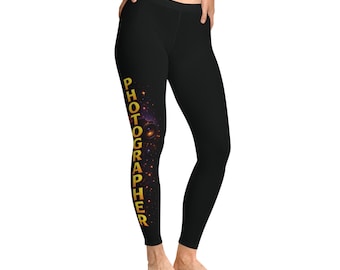 Hot Chocolate Vertical Script Leggings | Black Side Print