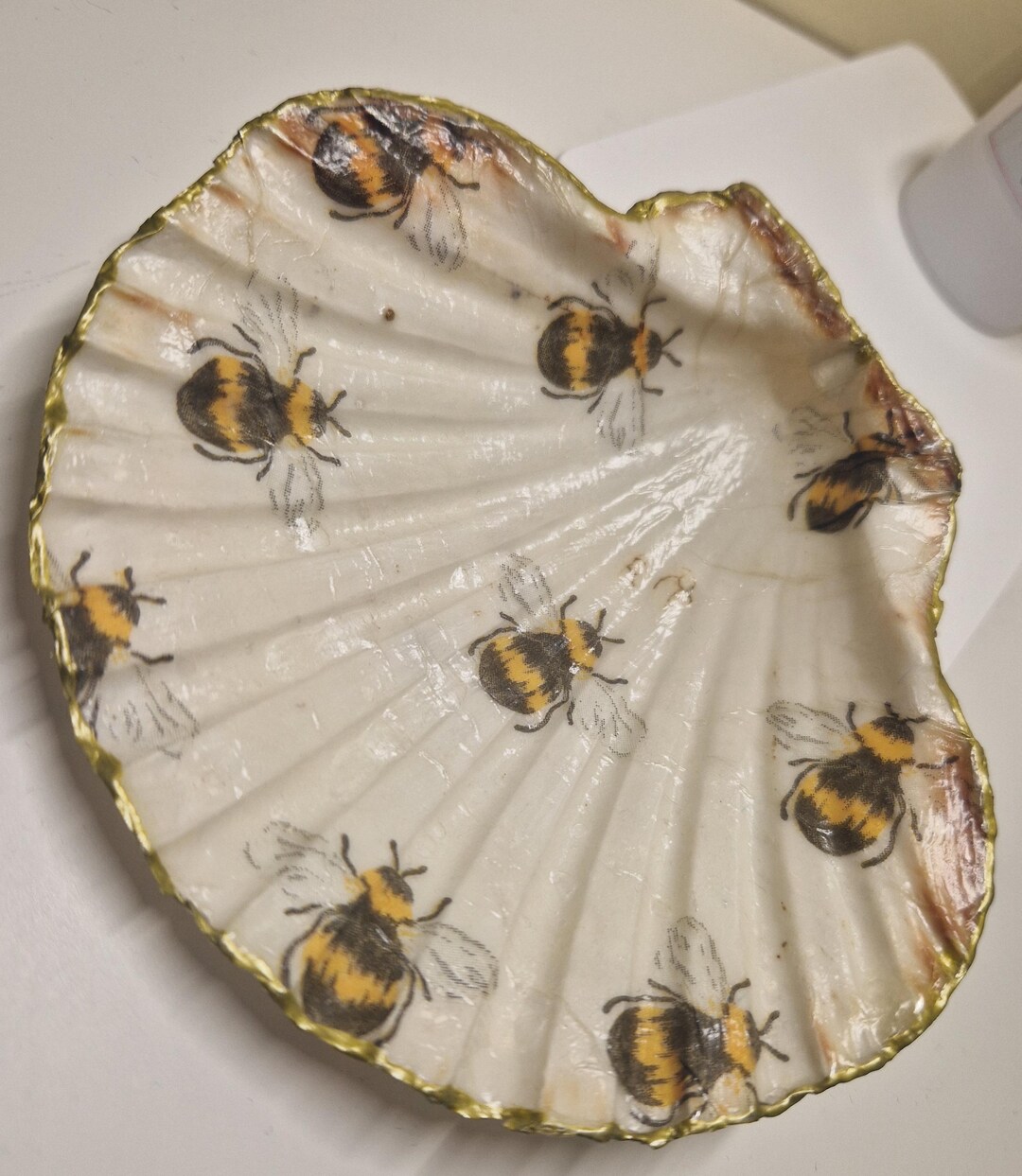 Bee Happy Shell Decoupage Shell Trinket Dish: Bee Design.. - Etsy