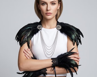 Feder Schal Cape | Schultertuch für Wikingerkostüme | Gothic inspirierter Feder Umhang Maskerade Halloween Cosplay