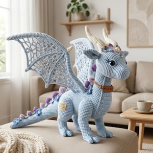 Wzór na szydełkowanie lodowego smoka amigurumi w formacie PDF, pluszowa zabawka fantasy, prezent DIY w postaci pluszowego zwierzęcia