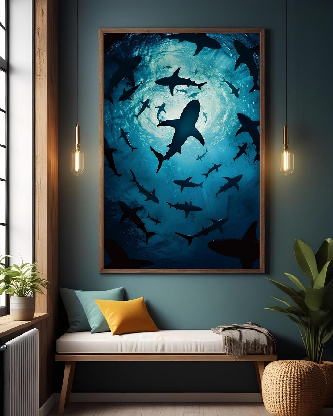 Shark Wall Art | Deep Sea Underwater Print | Moody Ocean Poster | Large ...