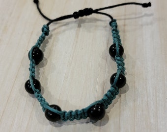 Gemstone Macrame Bracelet, Black Obsidian Bracelet, Friendship Bracelet