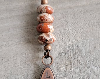 Necklace, Jasper Gemstones, Thick Antique Copper Chain, Toggle Clasp, Life Charm