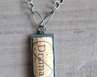Wine Cork Necklace, Wine Lovers Gift, Recycled Jewelry, No Drama