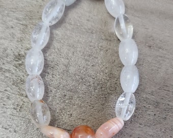 Orange Botswana agate, clear quartz, stretch gemstone bracelet