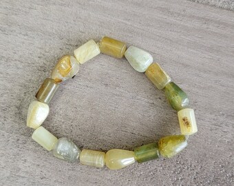 Green and yellow jade gemstones, stretch gemstone bracelet, stackable