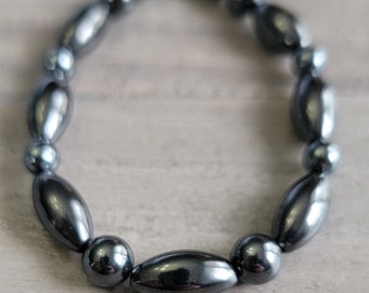 Hematite beaded bracelet, stretch gemstone bracelet, stacker, stackable bracelet, oval and round