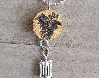 Cork Necklace, Cork Pendant, Wine Bottle Charm, Recycled Necklace, Wine Opener Charm