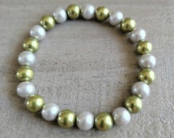 Swarovski Pearl Stretch Bracelet, Light Grey and Light Green