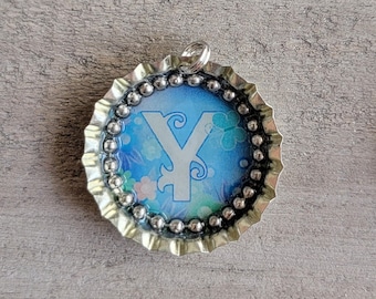 Bottle Cap Necklace, Childrens Necklace, Bottle Cap Initial Pendant, Letter Pendant, Kids Jewelry, Y