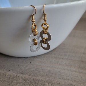 Dangle Earrings, Recycled Earrings, Industrial Earrings, Modern Jewelry, Metal Washers, Gold Plated Earrings image 3