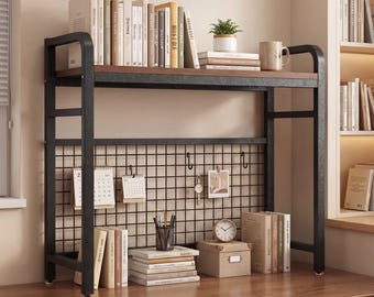 Estantería organizadora de escritorio de madera y metal / Estantería de almacenamiento minimalista y moderna para mesa de estudio