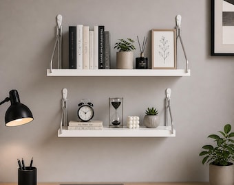Estantería moderna de madera para pared / Estantería flotante minimalista para almacenamiento y exhibición / Estantería de pared para decoración del hogar y la oficina
