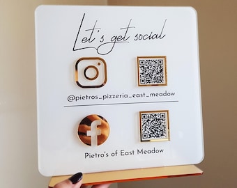 Multi QR Code Sign: Blush Pattern Design - Gold Mirror Accent, Durable Acrylic, Social Media Payment Display