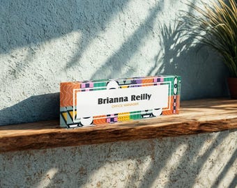 Desk Name Plate - Custom Acrylic Sign - Personalized UV Printed Name Plaque, Clear Durable Material, Ideal Office or Home Gift