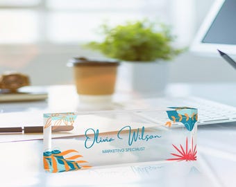Acrylic Desk Name Plate - Custom Office Decor - Clear Acrylic, UV Printed, Durable Material, Ideal Gift for Professionals