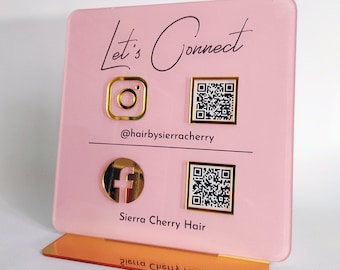 Luxury Acrylic QR Code Sign - Social Media Pay Display - Blush Pattern Gold, Clear Acrylic, Reception Use