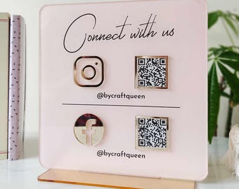 Luxury Acrylic QR Code Sign: Custom Social Media & Payment Display, Gold Mirror Nude Pattern (21x21 cm, UV Printed Acrylic)