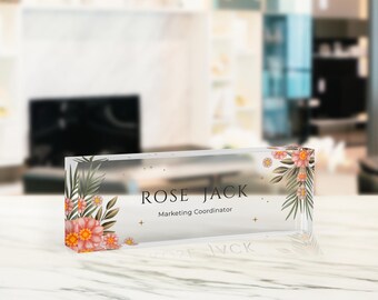 Desk Name Plate - Personalized Custom Acrylic Sign - UV Printed, Clear Durable Material, Office Gift