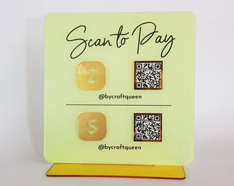 Luxury Acrylic QR Code Sign Social Media, Custom Payment Display, Pistachio Gold (21x21 cm, Clear Acrylic)