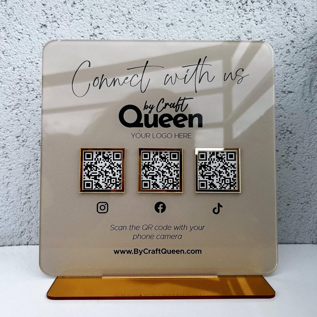 Luxury Acrylic QR Code Business Sign - Custom Social Media Scan, Gold ...