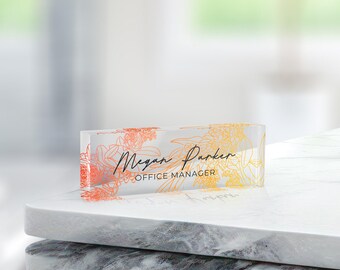 Personalized Acrylic Desk Name Plate: Bright Geometric Colors - Durable Clear Acrylic, Custom Office Sign, Promotion Gift Idea