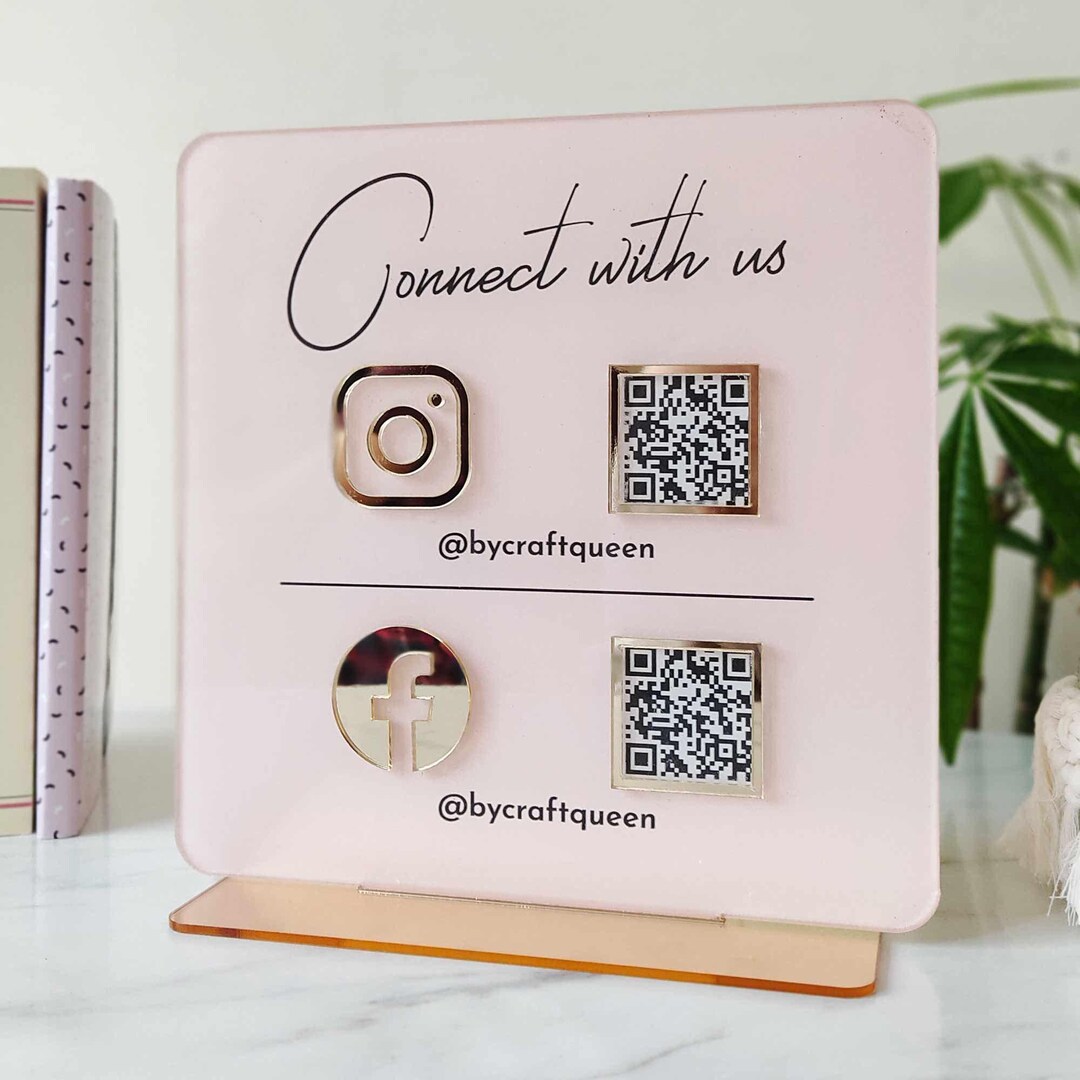 Acrylic QR Code Business Sign - Luxury Social Media Display - Gold ...