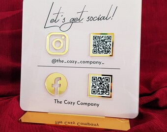 Luxury Acrylic QR Code Sign Social - Custom Made Payment Display - Champagne Blush Gold, Clear Acrylic, Reception Desk