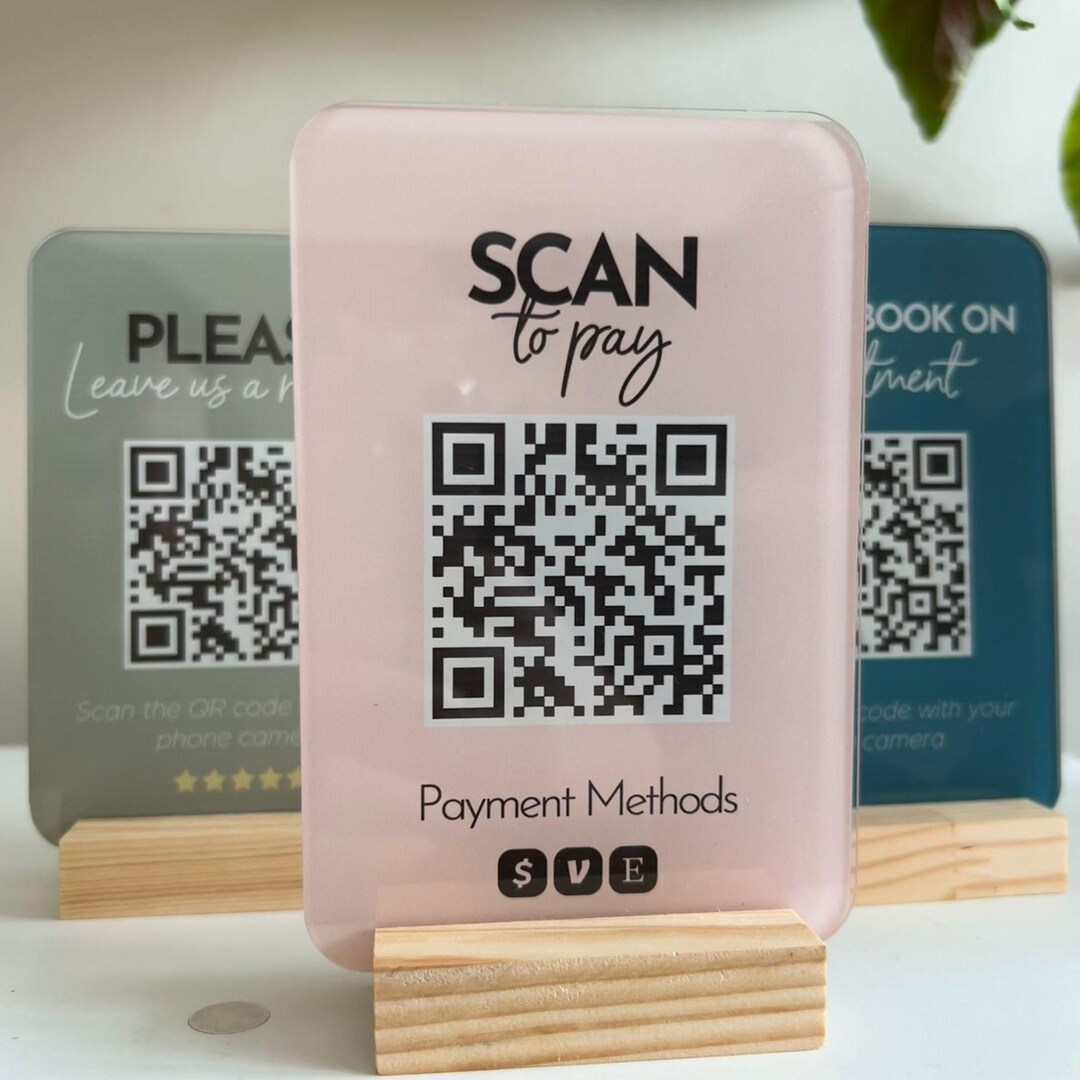 Mini QR Code Acrylic Business Sign: Gold Flower Pattern - Luxury Social ...
