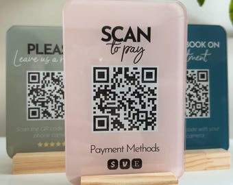 Mini QR Code Acrylic Business Sign: Gold Flower Pattern - Luxury Social Media, Payment Display, Wooden Base Holder
