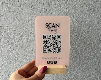 Salon Acrylic QR Code Sign: Gold Flower Pattern - Clear Acrylic, UV Printed, Social Media & Payment Display