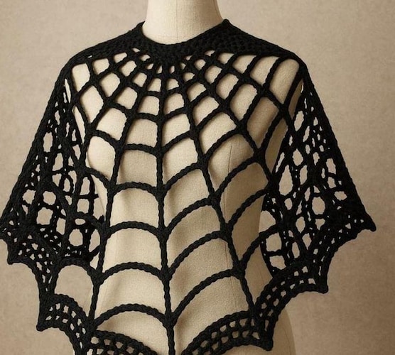 Spider Web Crochet Poncho Pattern — Gothic Cape PDF
