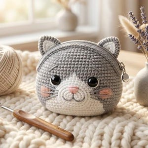 Crochet Cat Coin Purse Pattern | Amigurumi Zipper Wallet Tutorial (PDF Download)