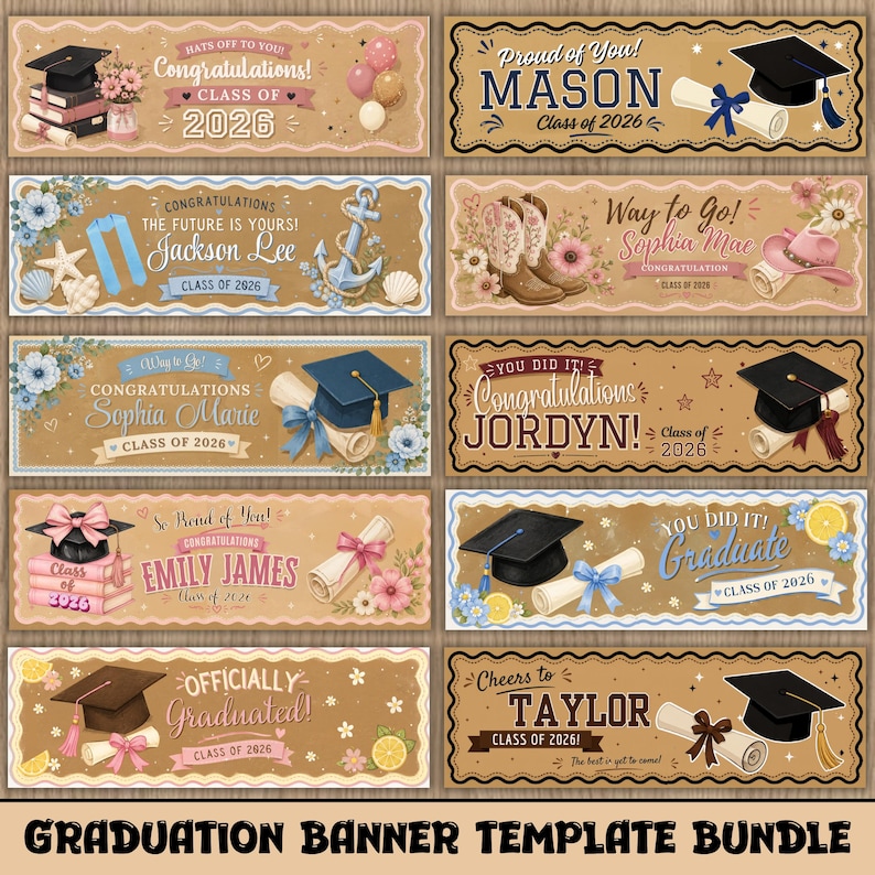 Graduation Banner Template Bundle, Graduation Party Banner, Set of 10 ...
