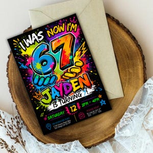 Six Seven Meme Birthday Invitation, 7th birthday invite boy, I Was 6 Now I’m 7 birthday invite, Retro gaming style, Canva Editable
