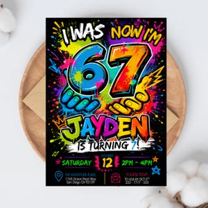 Six Seven Meme Birthday Invitation, 7th birthday invite boy, I Was 6 Now I’m 7 birthday invite, Retro gaming style, Canva Editable