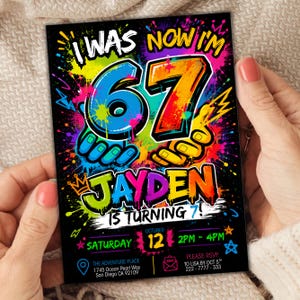 Six Seven Meme Birthday Invitation, 7th birthday invite boy, I Was 6 Now I’m 7 birthday invite, Retro gaming style, Canva Editable