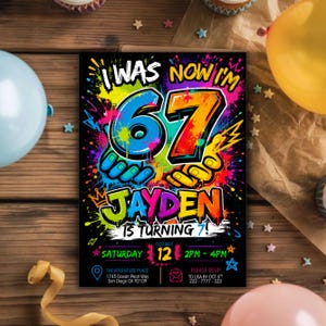 Six Seven Meme Birthday Invitation, 7th birthday invite boy, I Was 6 Now I’m 7 birthday invite, Retro gaming style, Canva Editable