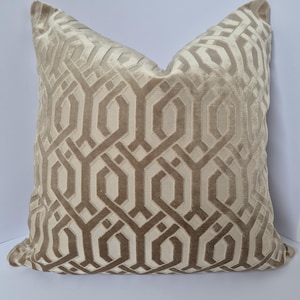 Handcrafted Champagne Geometric Cushion Cover, Luxury Cut-Velvet, Double-Sided Textured Design (45 x 45 cm)