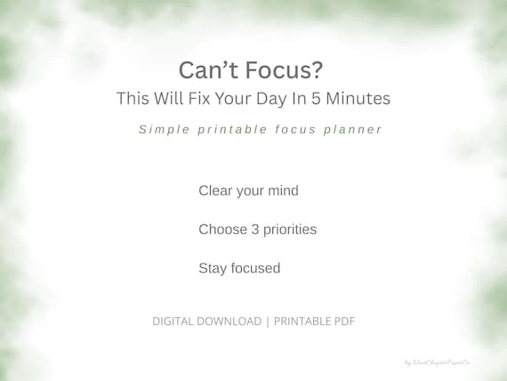 Focus Planner Printable PDF | Daily Focus Worksheet | Minimal Planner | Digital Download