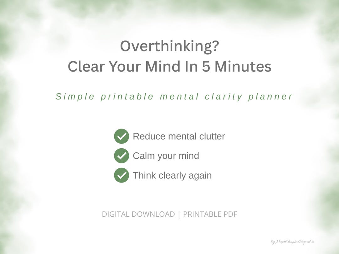 Overthinking Planner Printable PDF | Mental Clarity Worksheet | Anxiety ...