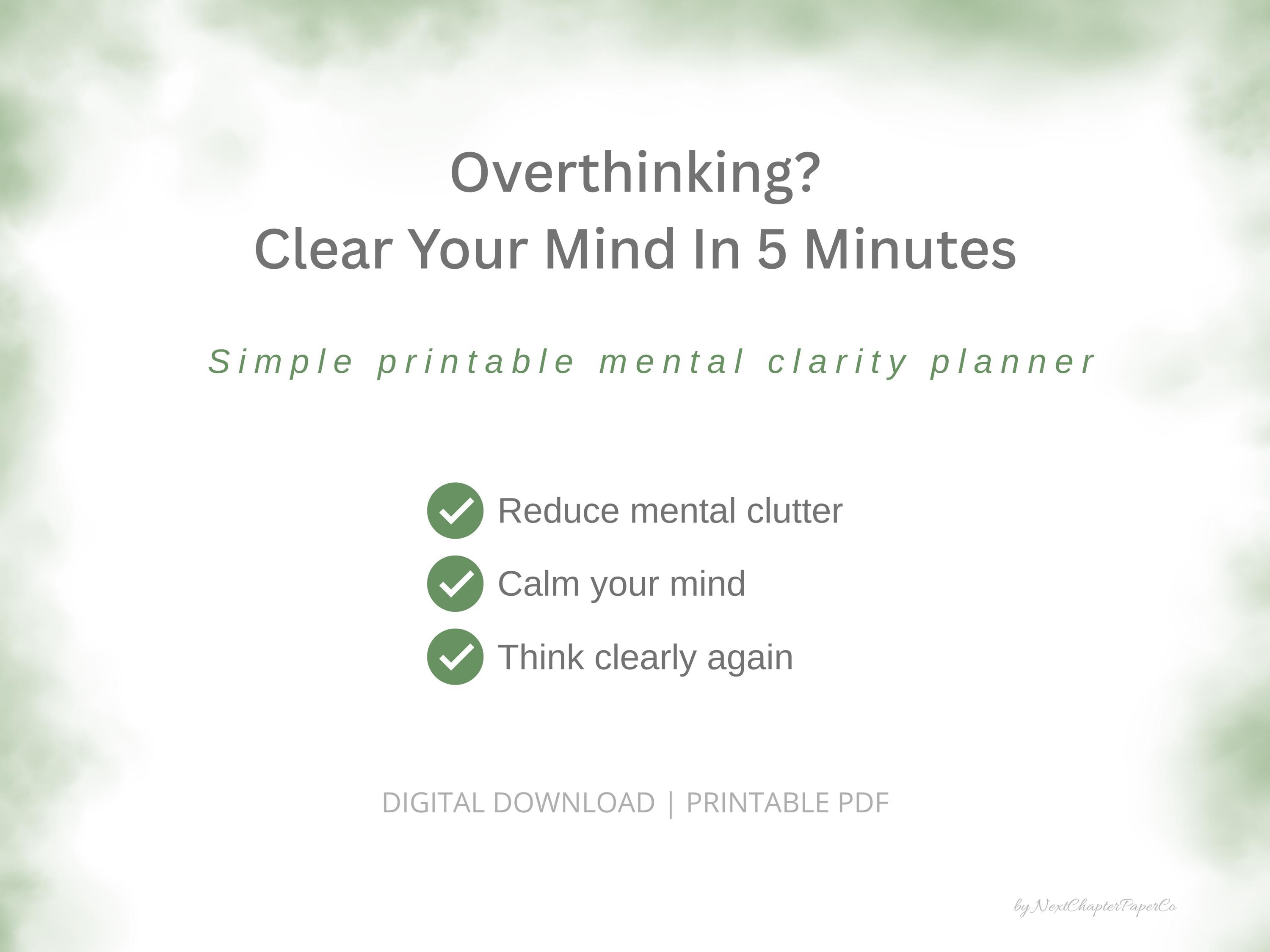 Overthinking Planner Printable PDF | Mental Clarity Worksheet | Anxiety ...