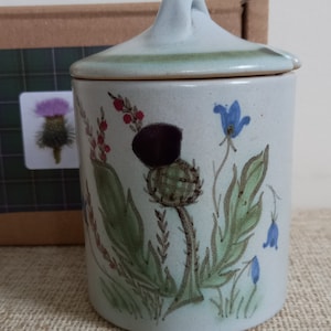 Scottish thistle pottery vintage, Edinburgh, jam pot, preserves, Buchan Portobello