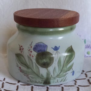 Scottish vintage pottery, Buchan thistle lidded pot, Edinburgh,  Portobello pottery